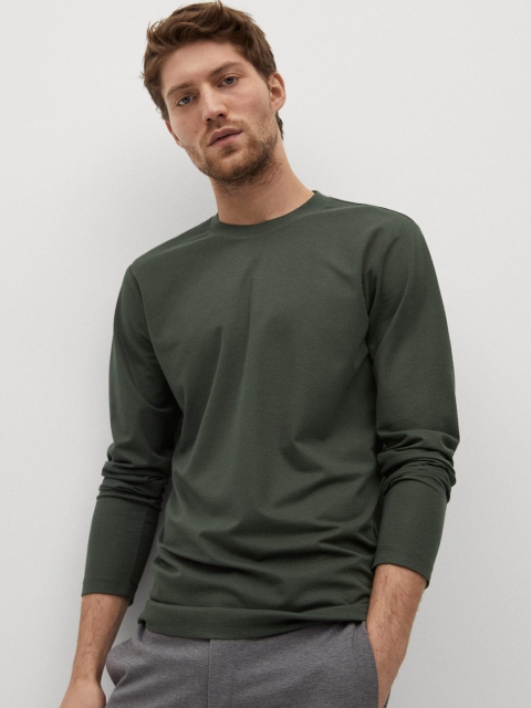 

MANGO MAN Olive Green Non-Crease Thermoregulating Solid Performance T-shirt