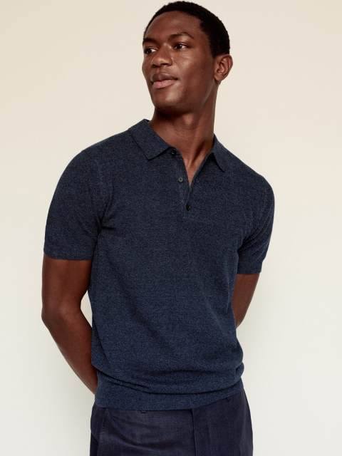 

MANGO MAN Men Navy Blue Solid Polo Collar Sustainable T-shirt