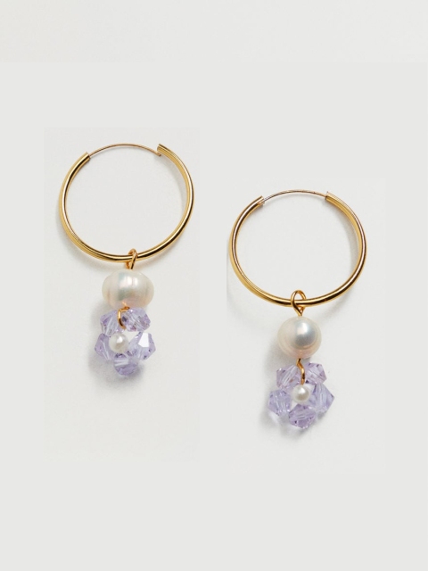

MANGO Gold-Toned & White Beaded Contemporary Drop Earrings