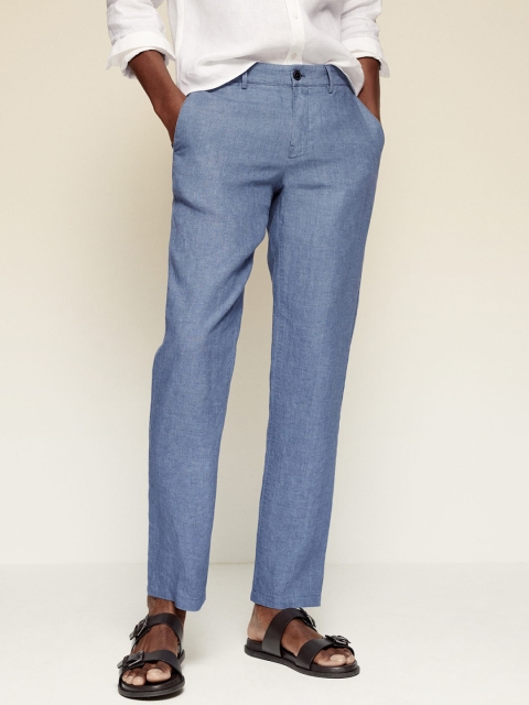 

MANGO MAN Blue Slim Fit Linen Solid Regular Trousers