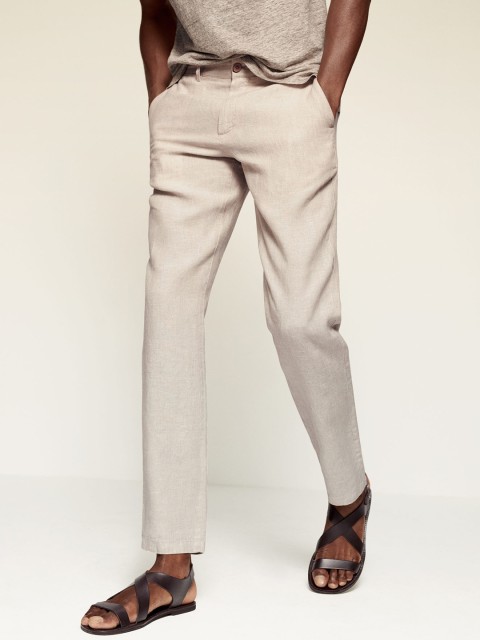 

MANGO MAN Men Beige Slim Fit Linen Sustainable Trousers