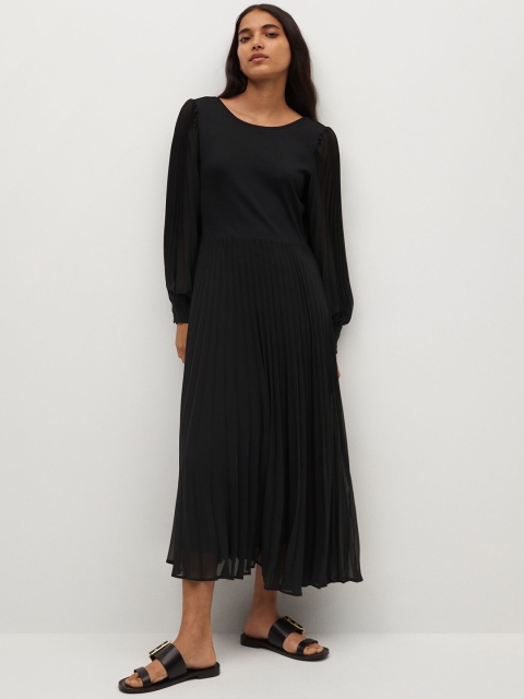 

MANGO Women Black Accordion Pleats Maxi Dress
