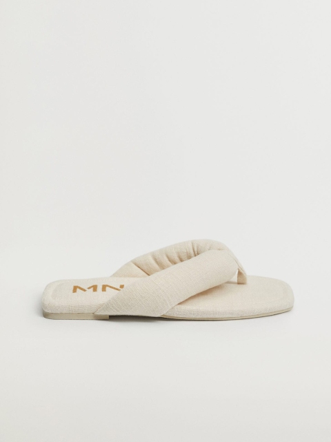 

MANGO Women Off White Quilted Open Toe Flats