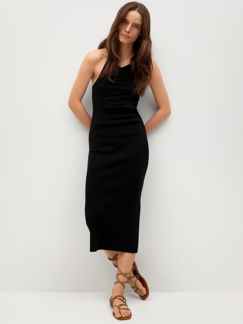 

MANGO Women Black Solid Sheath Midi Dress