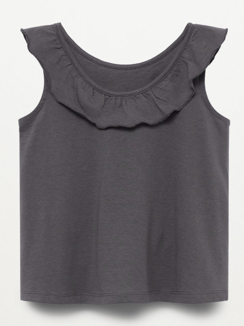 

Mango Kids Girls Charcoal Grey Solid Ruffles Sustainable Regular Top