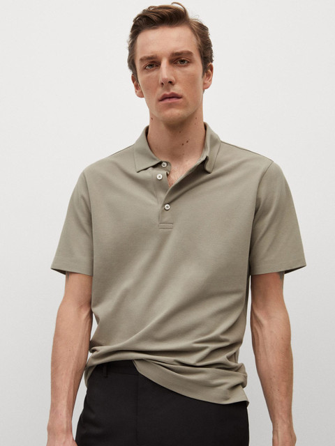 

MANGO MAN Taupe Polo Collar T-shirt