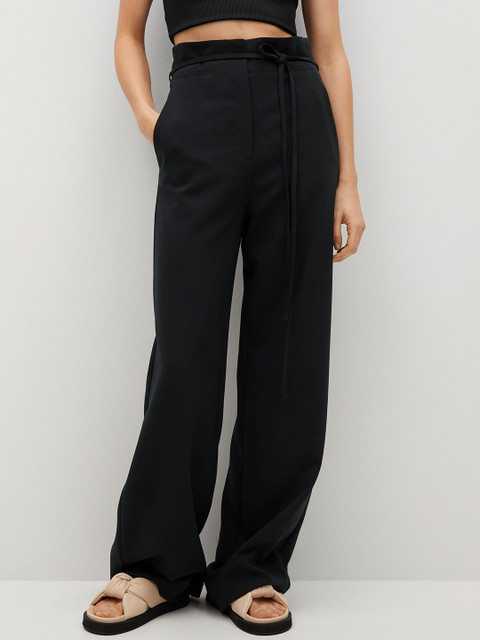 

MANGO Women Black Solid Sustainable High-Rise Parallel Trousers