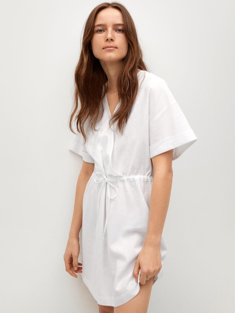 

MANGO Women White Solid Wrap Dress