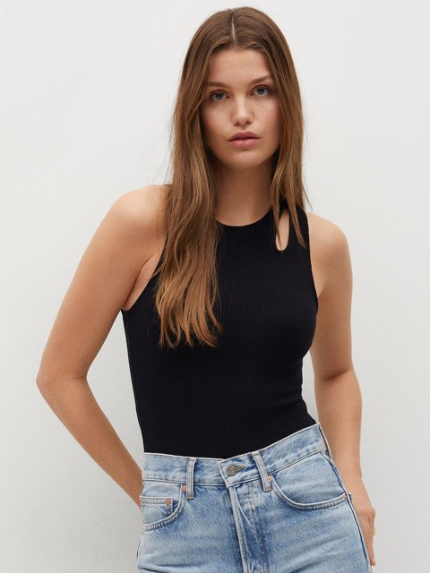 

MANGO Women Black Solid Bodysuit