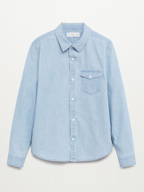 

Mango Kids Boys Blue Solid Pure Cotton Sustainable Denim Shirt
