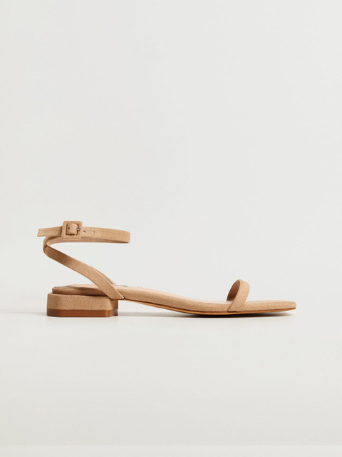 

MANGO Women Beige Solid Mid-Top Open Toe Flats