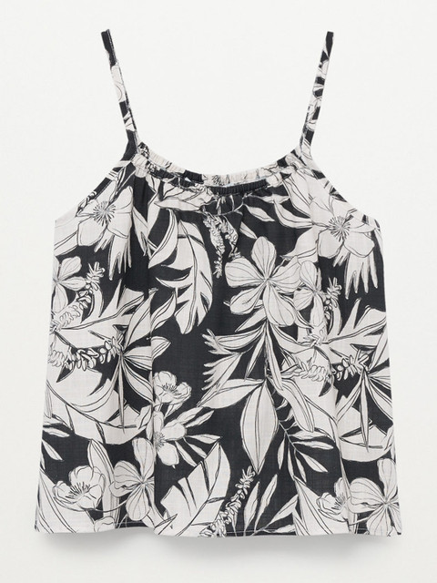 

Mango Kids Black & White Floral Print Pure Cotton A-Line Top