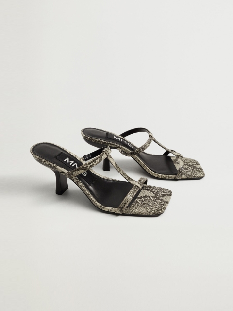 

MANGO Women Olive Green Snakeskin Textured Slim Heels