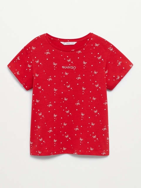 

Mango Kids Girls Red & White Organic Cotton Printed T-shirt