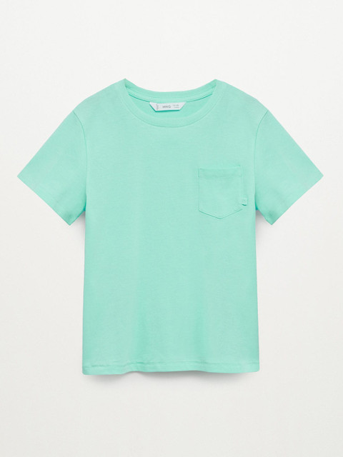 

Mango Kids Boys Sea Green Solid Organic Cotton T-shirt