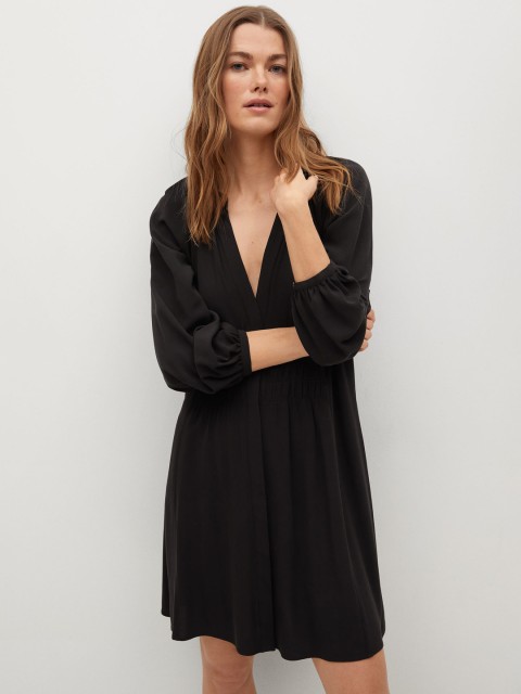 

MANGO Women Black Solid A-Line Dress