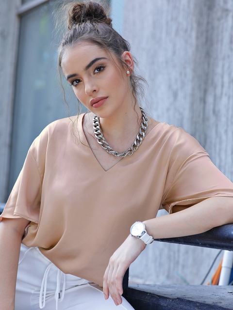 

MANGO Pink Flared Sleeves Satin Finish Top