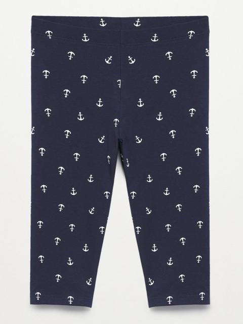 

Mango Kids Girls Navy Blue & White Printed Sustainable Leggings