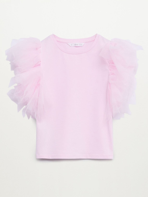 

Mango Kids Pink Solid Sustainable Regular Top with Ruffled Sleeves