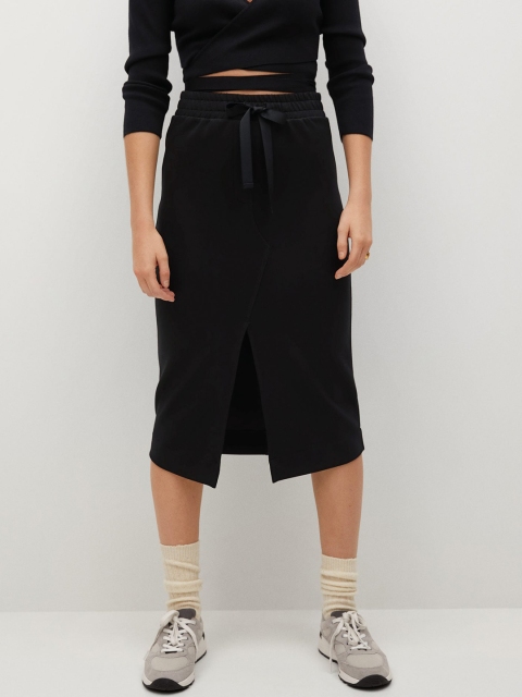 

MANGO Black Sustainable Front Slit Straight Skirt