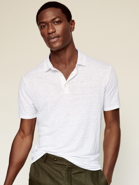 

MANGO MAN Men White Solid Polo Collar Slim Fit Linen Sustainable T-shirt
