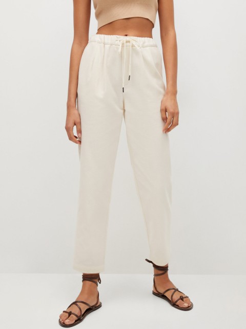 

MANGO Women Off White Sustainable Pleated Pure Cotton Trousers