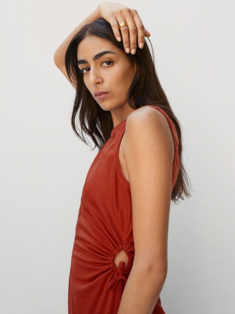

MANGO Women Rust Red Solid Midi Dress