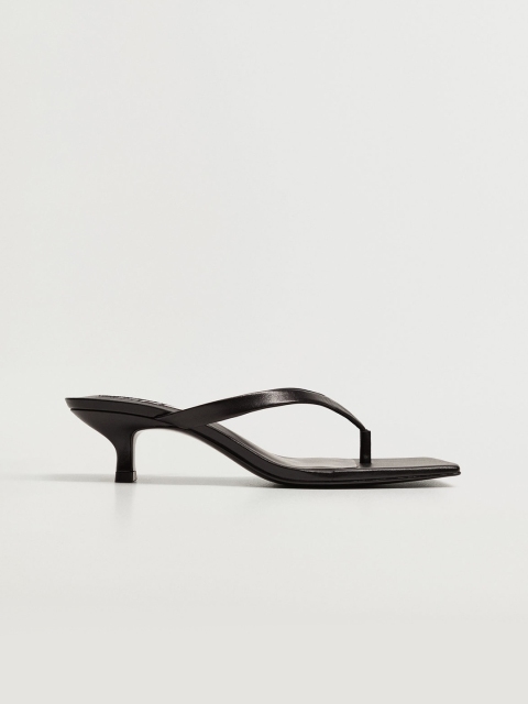 

MANGO Women Black Solid Leather Sustainable Kitten Heels