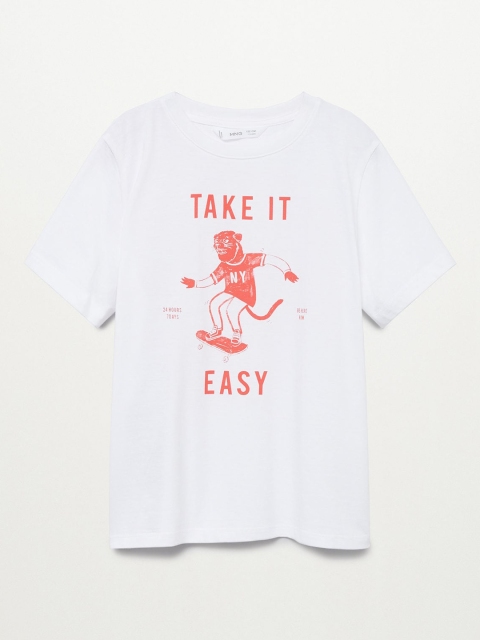 

Mango Kids Boys White & Pink Skating Tiger Print Organic Cotton Sustainable T-shirt
