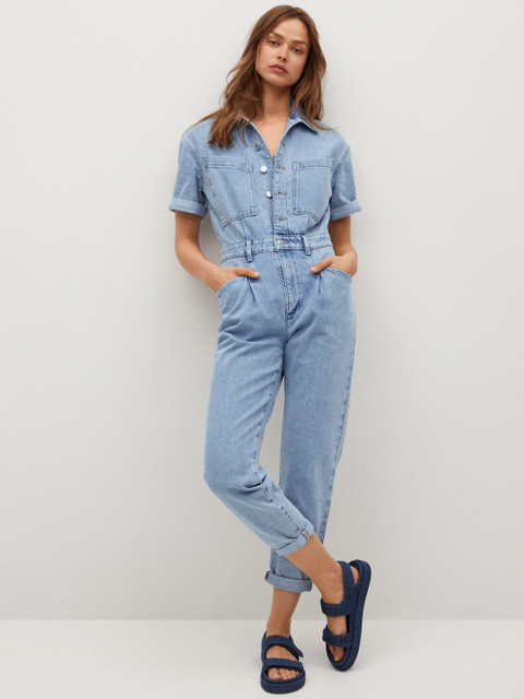 

MANGO Blue Basic Denim Jumpsuit