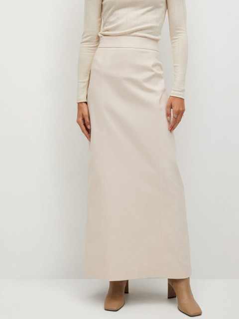 

MANGO Women Off-White Sustainable Solid Maxi Straight Skirt