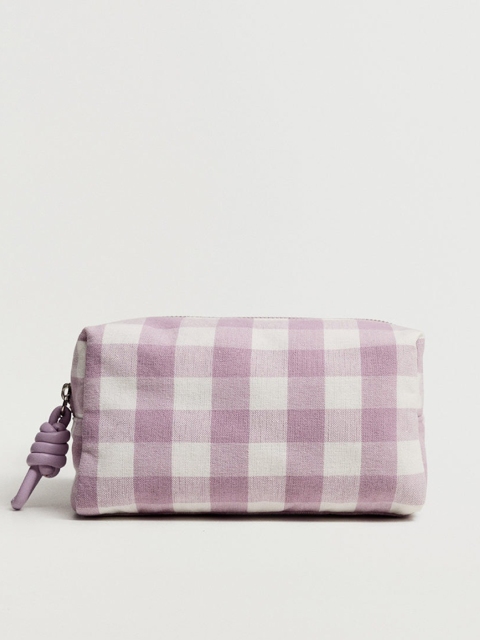 

MANGO Women Lavender & White Checked Pure Cotton Cosmetic Pouch