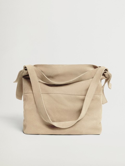 

MANGO Beige Solid Leather Shoulder Bag