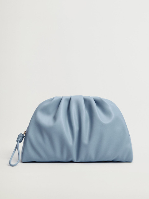 

MANGO Blue Oversized Purse with Pleated Detail