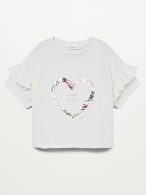 

Mango Kids Girls White Organic Cotton Sequinned Extended Sleeves Top