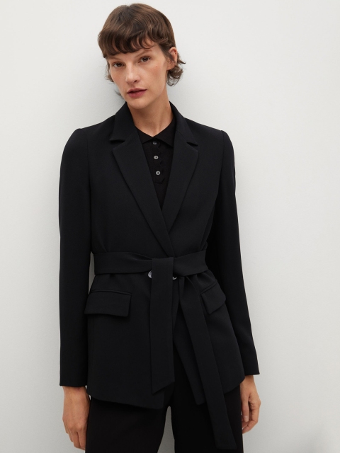 

MANGO Women Black Solid Regular Fit Single Breasted Sustainable Blazer