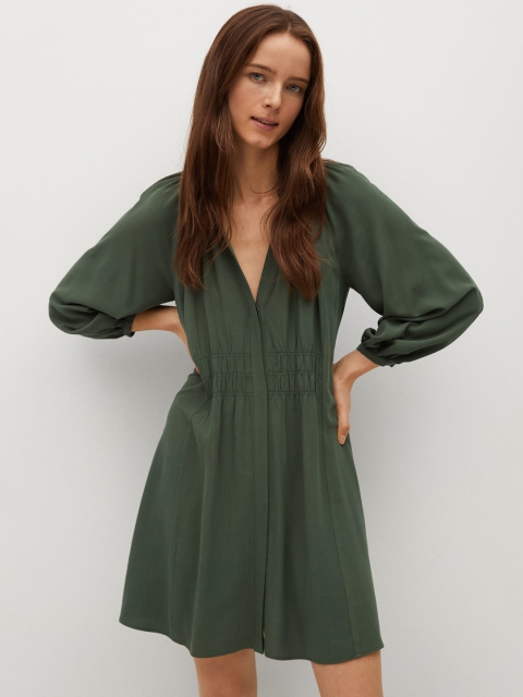 

MANGO Women Green Solid A-Line Dress