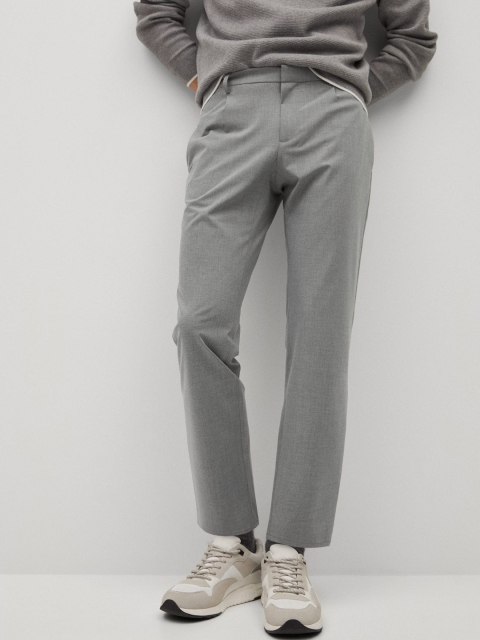 

MANGO MAN Men Grey Slim Fit Sustainable Trousers