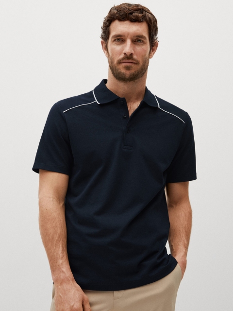 

MANGO MAN Navy Blue Polo Collar T-shirt