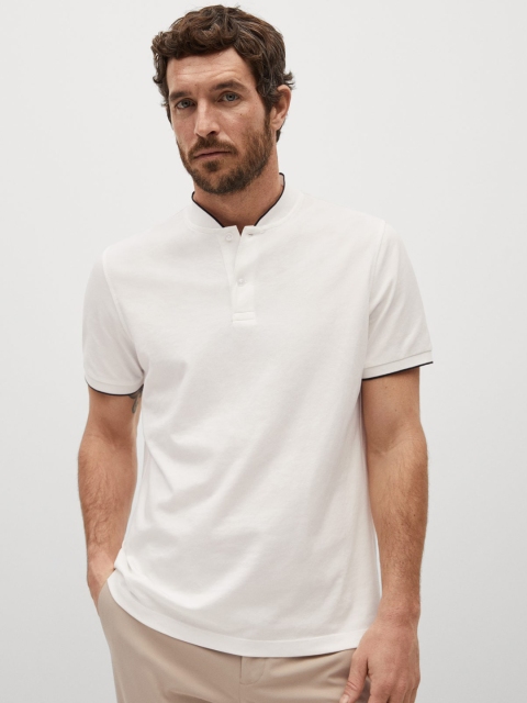 

MANGO MAN White Stand Collar T-shirt