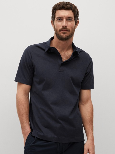 

MANGO MAN Men Navy Blue Polo Collar T-shirt