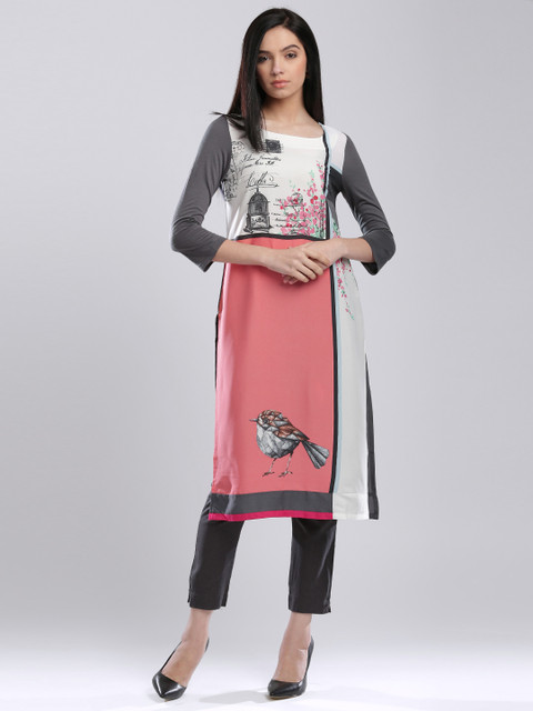 

W Pink & Grey Printed Kurta