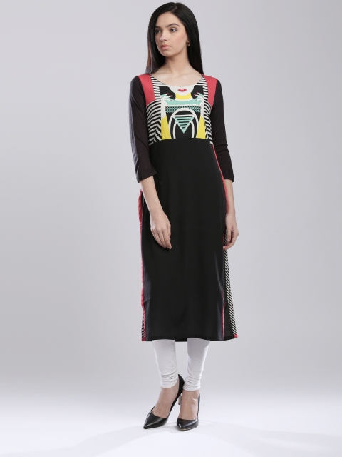 

W Black Polyester Printed Kurta
