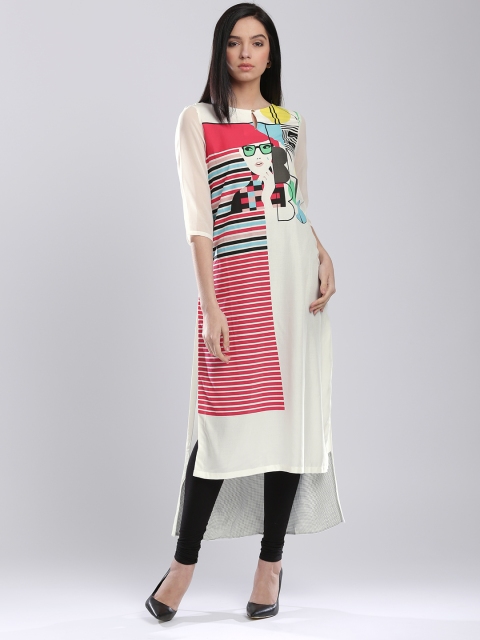 

W White Printed High-Low Kurta