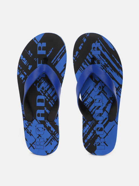 

Roadster Men Blue & Black Printed Thong Flip-Flops