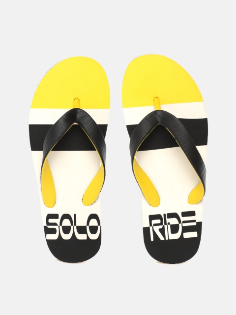 

Roadster Men Black & Yellow Colourblocked Thong Flip-Flops