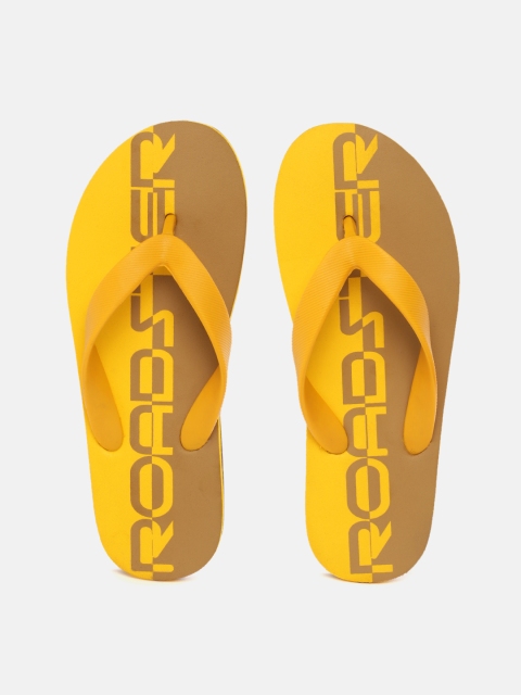 

Roadster Men Mustard Yellow & Brown Printed Thong Flip-Flops