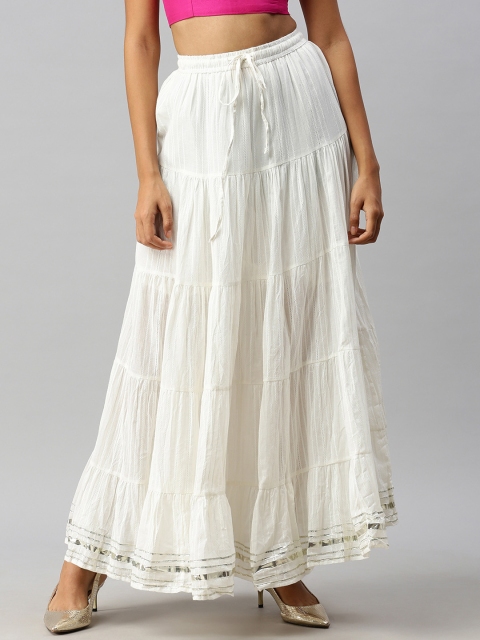 

Soch Women White Solid Tiered Maxi Skirt