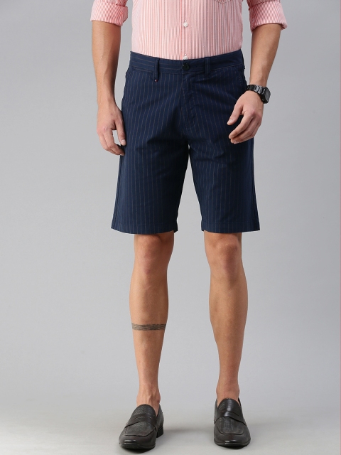 

Louis Philippe Sport Men Navy Blue & Brown Striped Slim Fit Low-Rise Regular Shorts