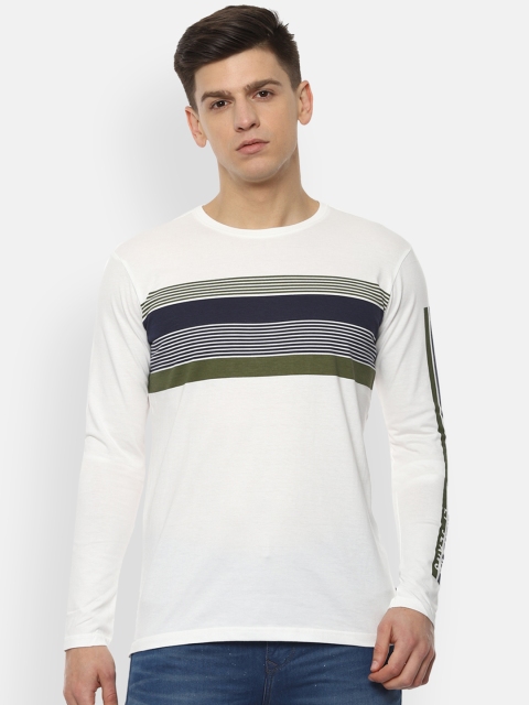 

Louis Philippe Jeans Men Off-White Striped Cotton Round Neck T-shirt